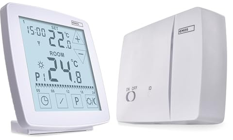 EMOS – digital rumstermostat med OpenTherm – programmerbar – bärbar styrenhet med touch-drift – värme/kylsystem – temperaturkontroll 7–30 °C – semesterläge, frostskydd – vit