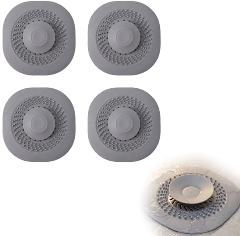 Wcawnlt 4 Piezas Tapón Colador Universal Colador de Silicona Antideslizante, Tapón para Desagüe de Bañera, Tapón para Desagüe de Fregadero, Duchas, Lavabos y Bañeras - (Gris)