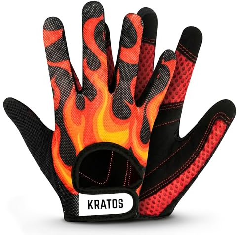 Kratos Flames Anti Slip Kids Bike Gloves For Kids Boys & Girls Best Toddler Bike Gloves Ages 4-6 (Medium) Full Finger Cycling Gloves For Youth Sports Like Mtb, Bmx Dirt Biking, Mountain Bike Riding