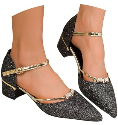 Escarpins à Bout Pointu pour Femmes, ornés de Cristaux Scintillants, Talons Hauts élégants pour soirées, Mariages et Occasions spéciales, Confortables et raffinés (Black, 40)