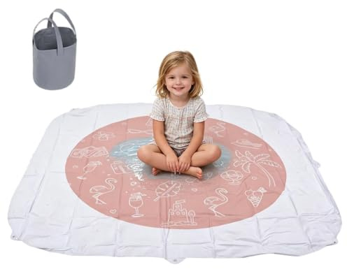 Piscina per pozzanghere da spiaggia per – Tappeto da gioco pieghevole, impermeabile e resistente alla sabbia, 200 x 185 cm | Coperta da gioco d'acqua portatile in PVC per con secchio portaoggetti |