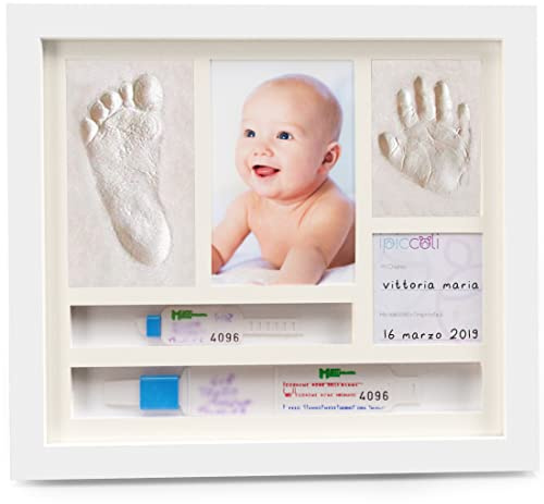 iPiccoli® Marco para huellas de niño y bebé, regalo bautizo y nacimiento, kit completo con Arcilla, porta pulseras de nacimiento