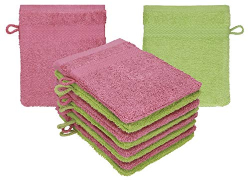 Betz paket med 10 tvättvantar premium 100 % bomull 16 x 21 cm vilda bär – avokado grön