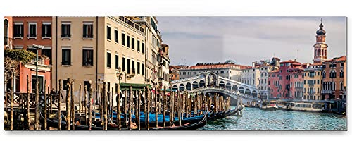 Eindrucksvolles XXL Panorama Acrylglasverbund-Bild, 8mm stark, 150x50cm Venedig, Venice Rialtobrücke als Wandbild. Das Glasbild setzt Ihr Wohnzimmer, Esszimmer oder Schlafzimmer perfekt in Szene