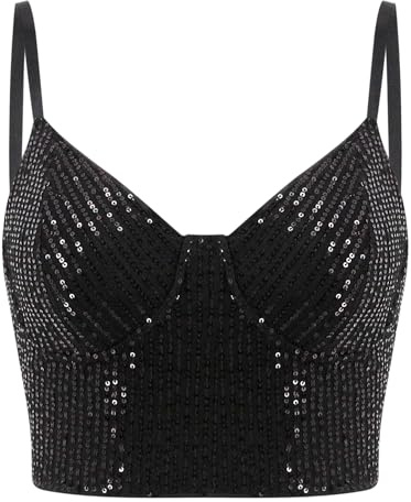 Erinaco Women's Sexy Sequins Crop Top Spaghetti Strap Tank Top Slim Fit Camisole Vest