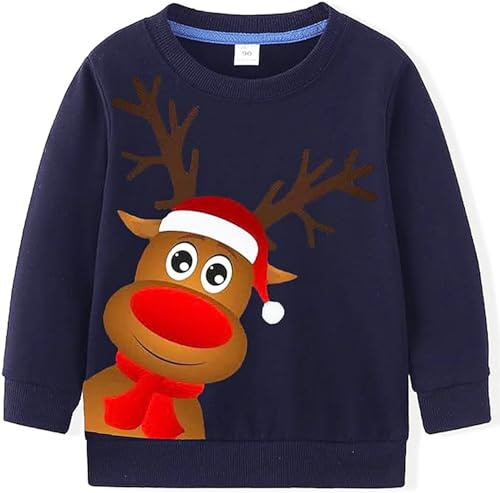 LXKA Sudadera de Navidad para niños y bebés, suéter de Navidad, manga larga, muñecos de nieve, oso, reno, Papá Noel, camisetas de invierno, casual, regalo de Navidad, Alce, 6-7 Years