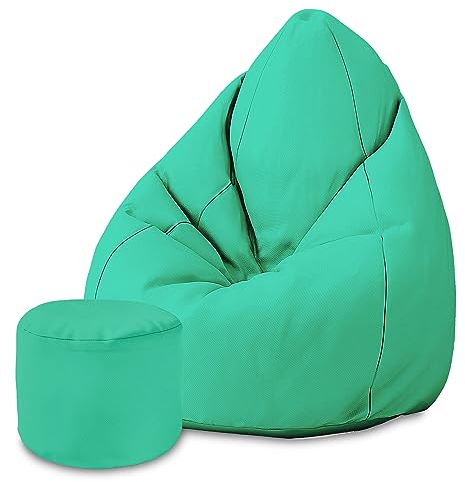 DreamRoots Sitzsack für Kinder und Erwachsene - Sitzsack mit Füllung, Lehne, Hocker und Bezug - Oxford Stoff 220 gr/m2 Wasserdicht - Sitzkissen Boden - Chill Sack M, Leuchtendes Blau