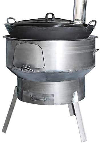 YYUINU Tragbarer Abnehmbarer Holzofen, multifunktionaler rauchfreier Heiz- und Kochofen aus Gusseisen, tragbar mit Schornsteinrohr, Grillnetz und handgefertigtem Wok,63CM