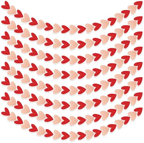 8 Pack Valentine's Day Heart Garlands Hanging Decorations Pink Red Heart String Garlands for Wedding Engagement Anniversary Birthday Party Supplies 