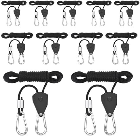QMofeixiaodianQ 11 Stück Seilratsche mit Haken Verstellbarer Seil Ratsche Ratchet Hanger Ratsche Seil Einstellbare Seil Seilhaken zeltspanner mit ratsche 1/8 Zoll Ratschenseil für Pflanzenventilator