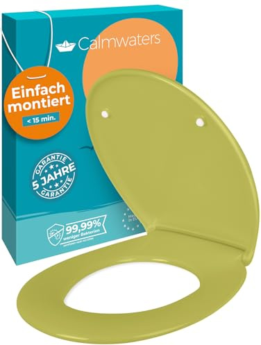 Calmwaters® Premium WC Sitz einfache Montage, Toilettendeckel bis 250 kg, Made in EU, antibakterieller Duroplast, Absenkautomatik, 2 Montage Optionen, abnehmbar, Klobrille, oval, Oliv-Moosgrün