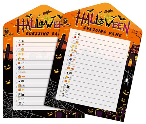 Juegos de Adivinanzas de Halloween, Divertido Juego Palabras en 3D Halloween 25 Cartas y 1 Tarjeta Respuesta Suministros Creativos para Fiestas para Adultos y Niños (Estilo 2)
