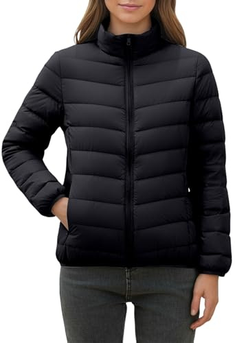 Duohropke Piumino da donna trapuntato, senza cappuccio, leggero e avvolgente, giacca invernale calda, trapuntata, giacca invernale, Nero , XXL
