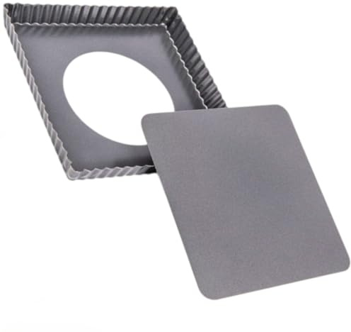 Teglia per quiche con fondo di sollevamento, 20,3 x 2,5 cm, forma quadrata con rivestimento antiaderente, stampo quadrato in acciaio al carbonio robusto – stampo per quiche scanalate – Pirottini per