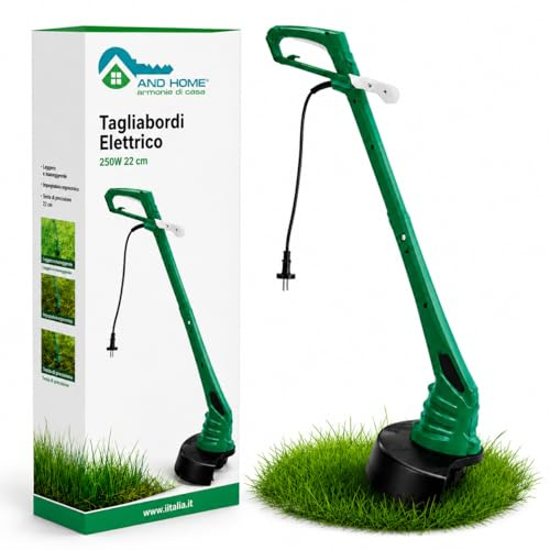 Tagliabordi Elettrico 250W - LARGHEZZA DI TAGLIO da 22 cm - Testina Tap&Go - Tagliaerba elettrico con Filo 1,2 mm - 10.000 giri/min - Parasassi di Sicurezza - Ideale per Bordi e Rifiniture Precise