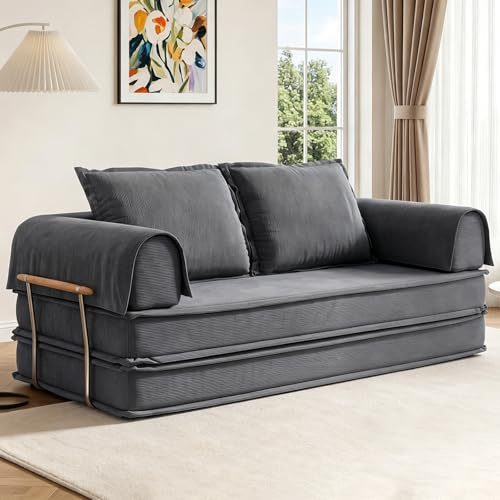 Vipbear Sofá Cama 3-4 Plazas, 200cm Premium Pana, Modular y Versátil 5 en 1 con Alta Densidad Espuma Viscoelástica Sofá Cama para Apartamento, Gris