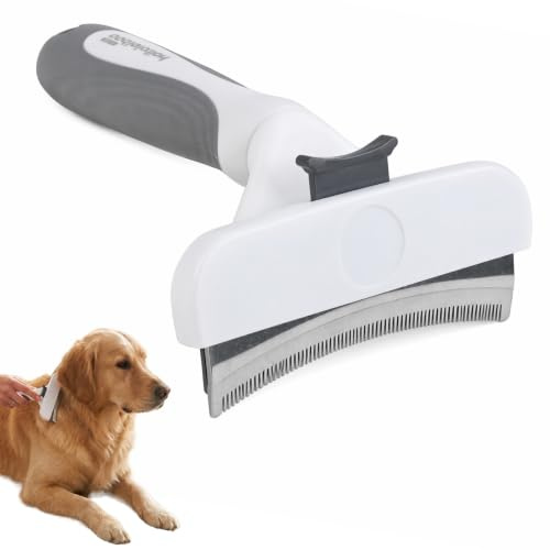 Nivofu Brosse Chien Poils Courts et Brosses Chat, Peigne Chat et Chiens Inoxydable, Brosse Sous Poil Chien pour Démêler et Désépaissir, Dents en V 1mm, Bouton Nettoyage, Blanc et Marron, 16x11cm
