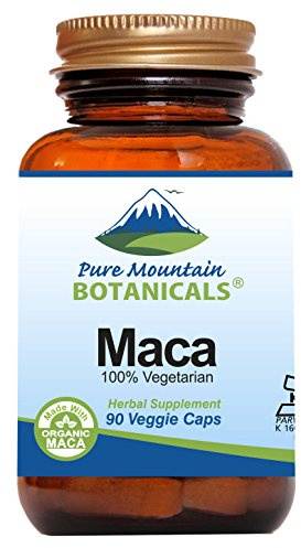 Pure Mountain Botanicals Maca Root Capsules - Kosher Vegan Caps Now with 1000 mg Organic Raw Macca and Gelatinized Maca Root Supplement