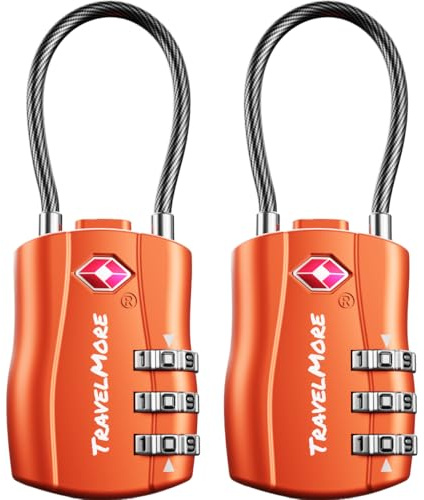 2-Pack TSA Approved Travel Combination Cable Luggage Locks for Suitcases & Backpacks | TSA Locks | Luggage Locks | Orange