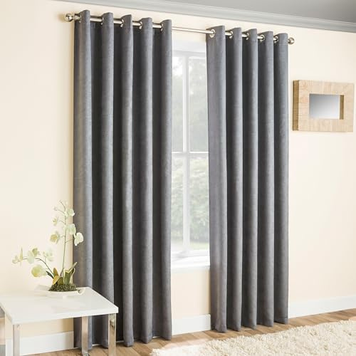 Enhanced Living Vogue Grey Silver 90 x 72 inch (229x183cm) Eyelet Thermal Noise Reducing Dim Out Curtains for Bedroom and Living Room
