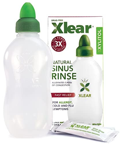 Xlear Natural Xylitol Nasal Irrigation System with 6 Saline Packets and 1 Sinus Rinse Bottle - Nose Cleaner for Fast Pressure and Congestion Relief (Pack of 2)
