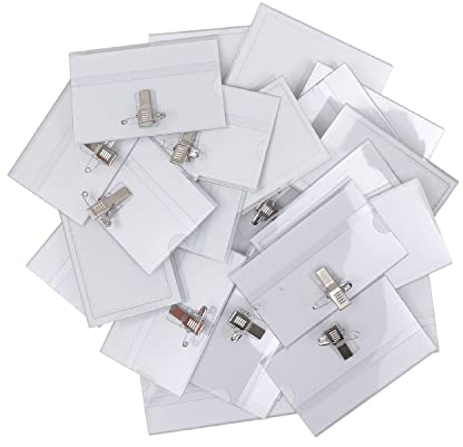 Belle Vous Namensschilder für Kleidung Clip (100er Pack) Dienstausweis Hülle 90 x 56 mm Transparente PVC Karten Halter Wasserabweisend für Schule, Unternehmen, Konferenzen, Business & Besucher