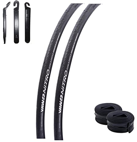 2 x Yaw Nitro 28 Rennradreifen 23-622 (700x23C) in Schwarz + 2 passende Schläuche SV inkl. 3 Reifenheber