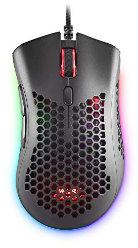 Mars Gaming MMEX, Mouse Gaming Premium 32000 DPI, Sensore PixArt 3389PRO, Switch Ottici Ultra Veloci, Design Hive Ultralight 75g, RGB Chroma, 7 Pulsanti, Software, Nero