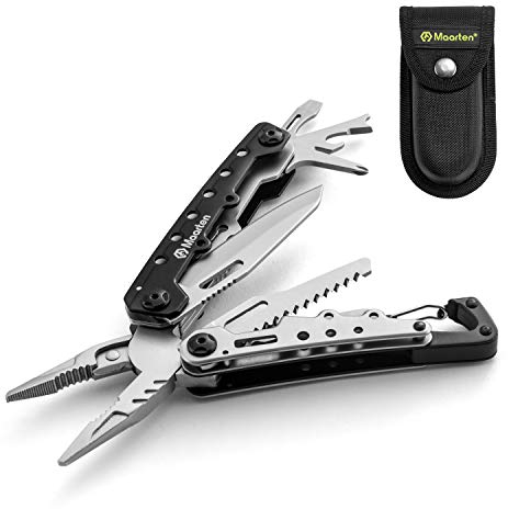 Maarten Multifunktionszange, 11 in 1 Kleines Karabiner Multitool Werkzeug, Faltbares Edelstahl Multifunktionswerkzeug mit Sicherheitsschloss und Nylonscheide, Geschenke für Männer Weihnachtsgeschenke