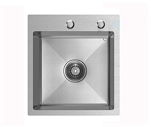 CECIPA Spülbecken 40 * 45 cm, Spüle küche mit Siphon, Küchenspüle Gebürsteter Edelstahl Eckig, Waschbecken Küche mit 2 HahnLöcher, Einbauspüle Klein ab 40er Unterschrank (kein Seifenspender)