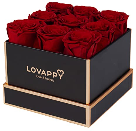 LOVAPPY Forever Preserved Roses in A Box - Eternal Rose for Her, Gifts for Mum - Mum Birthday Gifts for Women - Fresh Flowers (Red, 9pcs)