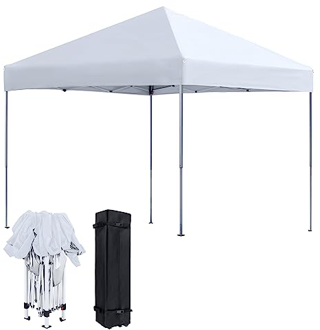 YRHome Tonnelle de Jardin Rapide à Installer, Tente Pliante de Jardin Exterieur Étanche, Auvent Pliable pour Camping, Pavillon Pop-up Imperméable Anti-UV avec Sac pour Voyage, Plage - 3 x 3 m - Blanc
