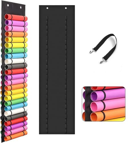 Vinyl Roll Holder with 48 Compartment Adjustable Size Vinyl Roll Organizer Vinyls Rolls Rack Wall Mount/ Hanging Over The Door for Vinyls Sheets Wrapping Paper Heat Transfer Paper Design Drawings