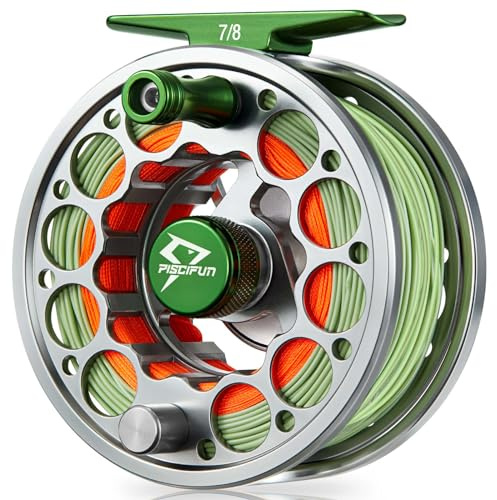 Piscifun Sword Fly Fishing Reel with Line, Pre-Loaded CNC-Machined Aluminum Alloy Fly Reel, Light Weight and Corrosion Resistance Design, 7/8wt Gunmetal
