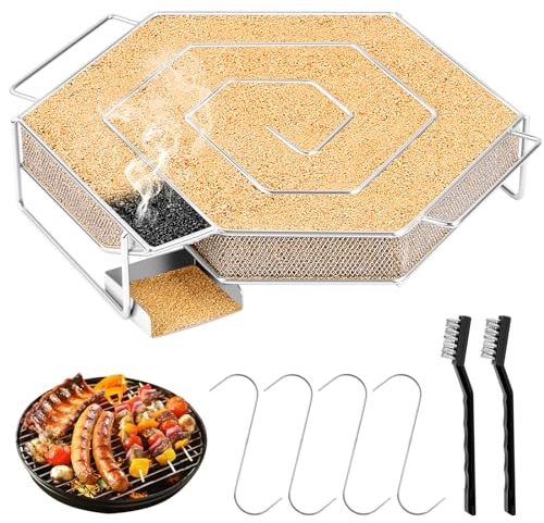 WuGU Ahumador para Barbacoa de Acero Inoxidable Con 4 Ganchos y 2 Cepillos, Caja Generadora de Humo Frío para Parrilla de Horno (23 x 19 x 8,5 cm)