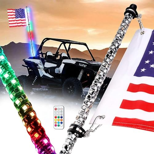 MekUk Feux fouets à LED Fouet Lumineux LED RGB en Spirale de 3 Pieds, 2 pièces, avec Base, lumière de Chasse, télécommande RF, antenne éclairée Accessoires de Lampe pour UTV, VTT