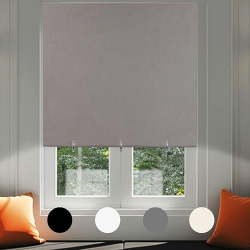 No Drill Blackout Blind Stick on Curtains Thermal Insulated, Adjustable Clips Self Adhesive Cut to Size Easy Fit Temporary Blackout Window Blinds for Bedroom, Nursery (1, Grey, 120W x 180H cm)