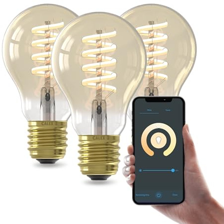 CALEX Lampadina LED Smart, E27, A60, Filamento Oro, luce calda, Dimmerabile, controllo app Wi-Fi & vocale, Confezione da 3