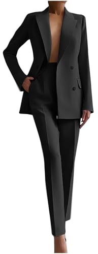NUSGEAR Traje de 2 Piezas Mujer Moda Blazer y Pantalones largo Otoño invierno Slim Fit Elegante Negocios Oficina Fiesta Cena color sólido Casual Traje Basic Chaqueta cómodo abrigo Conjunto 2025