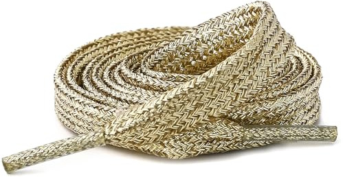 Jamron 2 Paire Métallique Pailleté Lacets Plats pour Chaussures Baskets Chaussures en Toile SN0701125 Champagne 120CM