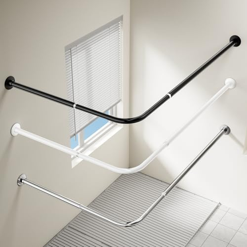 Onpira® Eck-Duschvorhangstange Teleskop L-Form 90–180 cm – Edelstahl, selbstklebend oder schraubbar – Ohne Bohren – In Silber, Schwarz, Weiß – 12 Varianten wählbar (Schraubversion Edelstahl, 90x90cm)