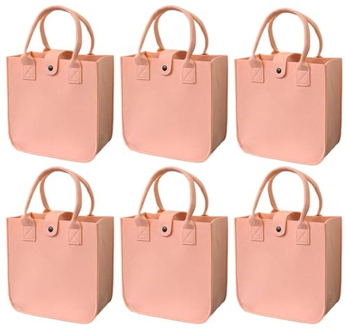 PEZPEOR Juego de 6 bolsas de fieltro rosa claro con asa, bolsas de fieltro para la compra, cesta de la compra pequeña, bolsas plegables, 23 x 23 x 12 cm
