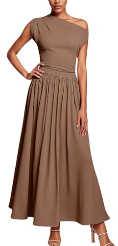 Générique Robe Longue Femme élégante et à épaules dénudées avec Poches intégrées pour Une sophistiquée et Confortable en Toute Occasion