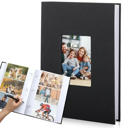 Photo Album with Writing Space, 6x4 with 300 Pockets Photo Album Book Slip in Photo Book Linen Cover for Wedding Family Baby Pictures (Black)