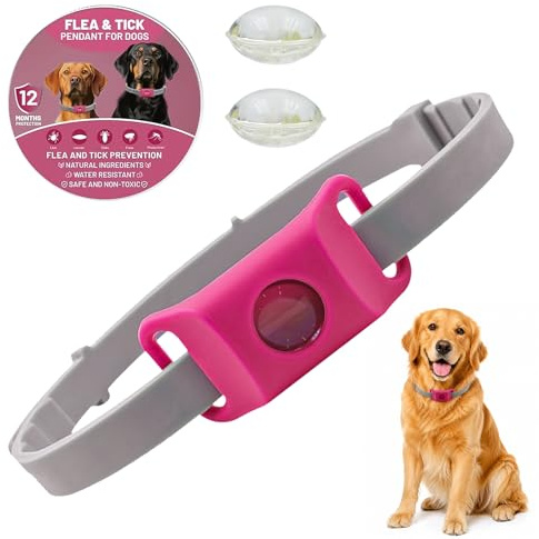 VHV Pets Collier Anti Puce et Tique Naturel pour Chien, Répulsif aux Huiles Essentielles avec 2 Capsules Remplaçables, Collier Réglable sans Contact Direct Peau, Compatible AirTag (Rose)