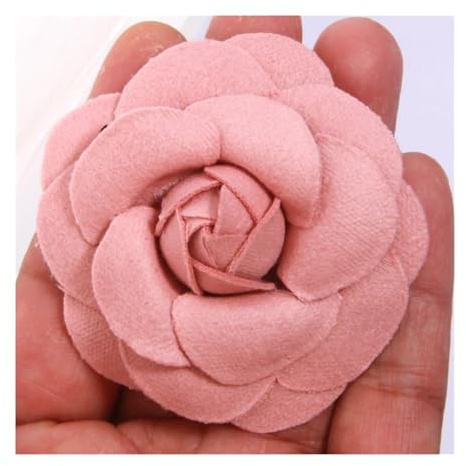 Lovssu Tygblommor, 5 stycken, 6 cm, stor kamelia, organza, chiffongtyg, konstgjorda blommor för brudklänning, hattar, dekoration, gör-det-själv sömnad, applikation (dammrosa)