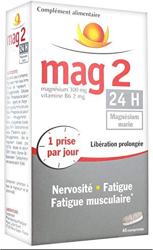 Mag 2 - 24H - Complément alimentaire à base de magnésium et de vitamine B6 - 45 comprimés