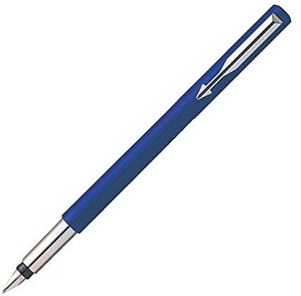 Parker S0282510 Vector Fountain Pen, Fine Nib, Gift Box - Blue with Stainless Steel Trim