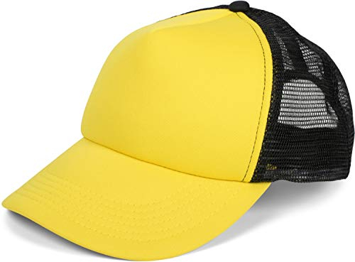 styleBREAKER Unisex 5-Panel Trucker Cap mit Mesh-Einsatz | verstellbares Basecap mit Click Snap Verschluss | luftiges Netz Cap für Damen und Herren, Farbe:Gelb-Schwarz