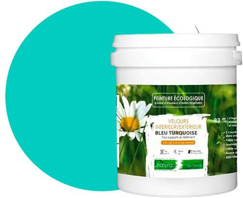 BOX DECO COULEURS Peinture naturelle écologique intérieur extérieur aspect velours Natura - 1L, Bleu Turquoise